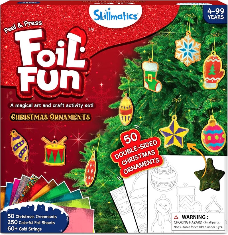 Skillmatics Foil Fun - Christmas Ornaments, Mess Free Art for Kids, Festive Holiday Craft Kits, DIY Decor Creative Activity, Gifts for Girls & Boys Ages 4, 5, 6, 7, 8, 9, and Up - Image 1